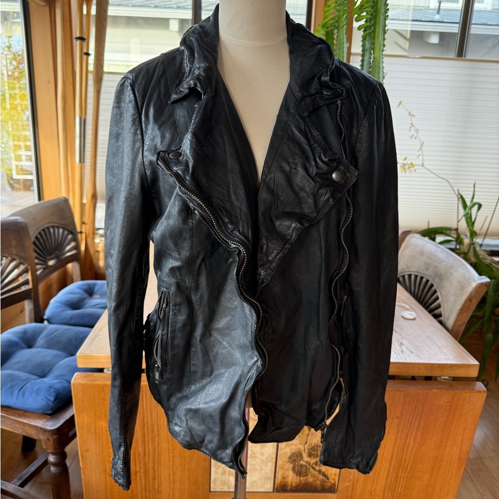 MUUBAA MONTERIA LEATHER BIKER JACKET BLACK US 10 (M)/ UK 14